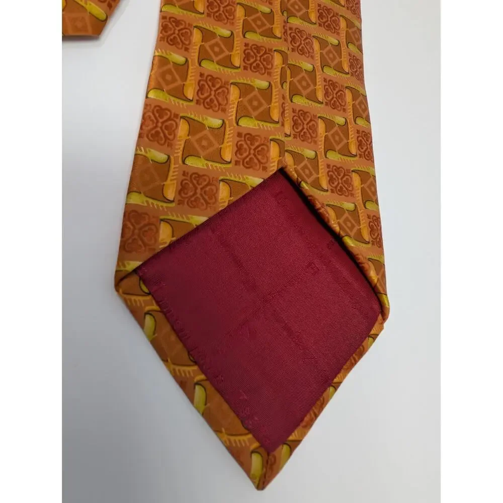Ermenegildo Zegna Geometric‎ Pointed Neck Tie Golden Rust Adjustable 100% Silk